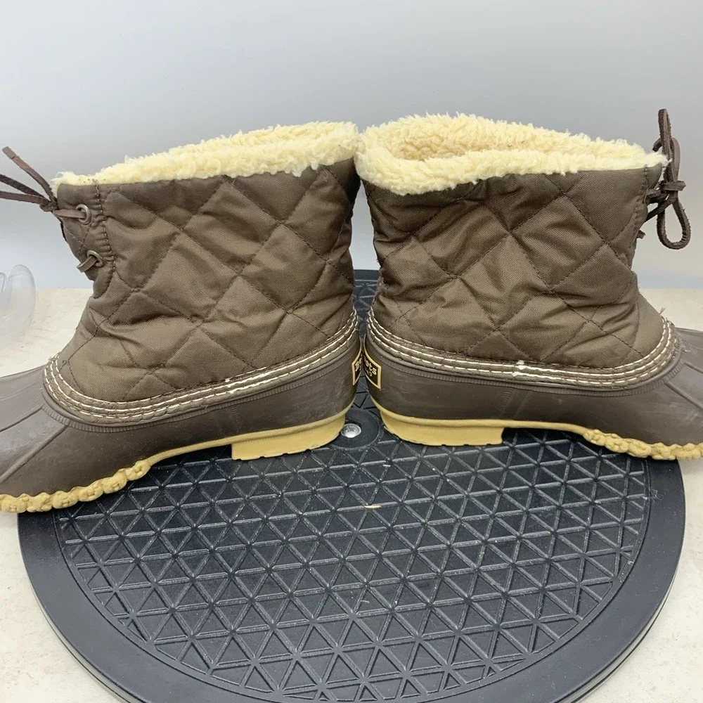 LL Bean Boots Women Size 7 Shoes Brown Quilted‎ Nylon Rubber Shearling Fleece